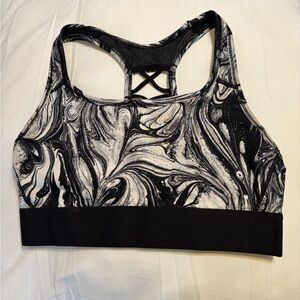 Marble-Print Racerback Victoria Secret Sports Bra in Black & White